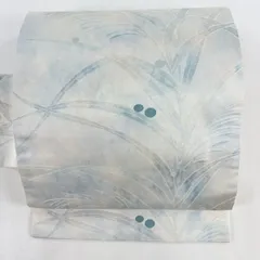 名古屋帯 優品 ススキ 雫 青灰色 正絹 【中古】