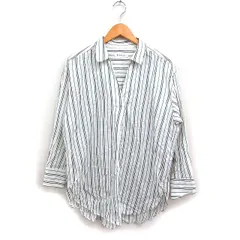 グローバルワーク GLOBAL WORK ストライプ スキッパーシャツ ブラウス 長袖 L オフホワイト 白 /FT39