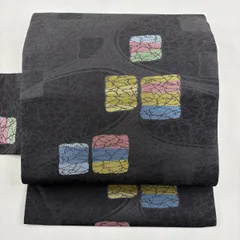 【美品】 名古屋帯 秀品 幾何学 黒灰 正絹 【中古】