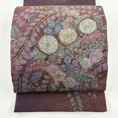 【美品】 袋帯 秀品 辻が花柄 金通し 絞り 茶紫 お太鼓柄 正絹 【中古】
