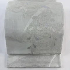 【美品】 袋帯 秀品 夏帯 絽 草花 箔 薄緑 六通 正絹 【中古】