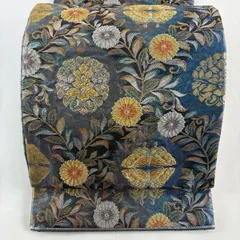 【美品】 袋帯 秀品 草花 向かい蝶 唐織 箔 灰紫 六通 正絹 【中古】