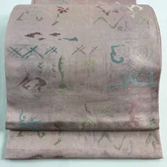袋帯 秀品 草花 ピンク 六通 正絹 【中古】