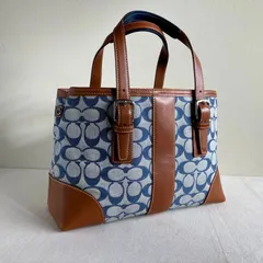Coach Vintage Y2K Hampton Blue Denim Signature Purse Handbag Brown Leather Rare