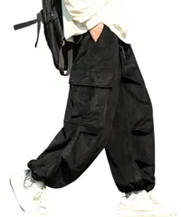 [レンロック] コーデュロイパンツ 裏起毛 メンズ 冬 カーゴパンツ ワイドパンツ ズボン ロングパンツ カジュアル リラックス ゆったり 体型カバー やわらか 柔らか 温かい (JP, アルファベット, XL, ブラック) [ブラック] [XL]