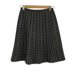 ボールジー BALLSEY トゥモローランド スカート プリーツ 膝丈 サテン 総柄 黒 ベージュ ブラック