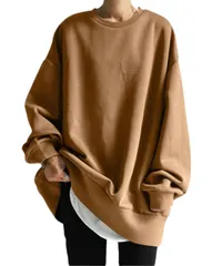 [レンロック] ゆったり スウェットレディース プルオーバー レディース スウェット トレーナー 体型カバー ドロップショルダー ラウンドネック ルーズ レディーストレーナー (JP, アルファベット, 2XL, ブラウン) [ブラウン] [2XL]