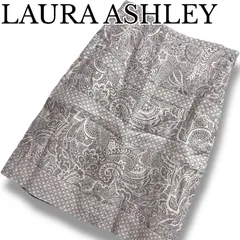 LAURA ASHLEY ローラアシュレイ グレー オフホワイト ペイズリー柄 フレアスカート 麻 ポリエステル 中国製 9 Mサイズ相当 レディース エレガント MSJ721A4 001300H