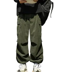 [レンロック] メンズ ズボン コーデュロイ カーゴパンツ ロングパンツ ワイドパンツ カジュアル リラックス ゆったり 体型カバー やわらか 柔らか 温かい 秋服 冬服 (2XL, オリーブグリーン) [オリーブグリーン] [2XL]