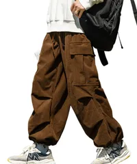 [レンロック] メンズ ズボン コーデュロイ カーゴパンツ ロングパンツ ワイドパンツ カジュアル リラックス ゆったり 体型カバー やわらか 柔らか 温かい 秋服 冬服 (2XL, ブラウン) [ブラウン] [2XL]