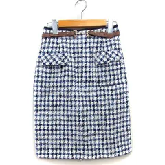 アプワイザーリッシェ Apuweiser-riche ツイード スカート 台形 膝下 総柄 ベルト 切替テープ 綿混 1 ホワイト 白 ブルーパープル 青紫 /HT35