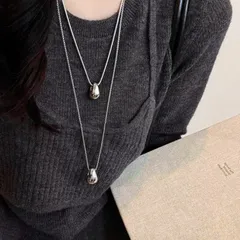 【2セット】新品 雫型 シルバードロップ型 ペンダントネックレス シンプル カジュアル NL009