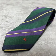 【Burberry】レジメンタルストライプネクタイ　グリーン　ロゴ入り　ホースロゴ
