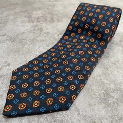【Burberry】小紋花柄ネクタイ　ネイビー　バイカラー　オレンジ
