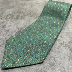 【CELINE】チェーン柄ネクタイ　ブルーグリーン　バイカラー