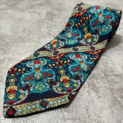 【Christian Dior】花柄ペイズリーネクタイ　ブルー　マルチカラー　ド派手