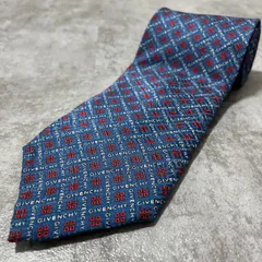 【GIVENCHY】総ロゴネクタイ　ブルー　バイカラー　チェック柄　4Gロゴ