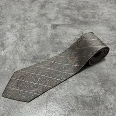 【LANCEL】ストライプ×ペイズリー柄ネクタイ　グレー　光沢