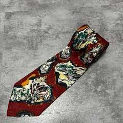 【RALPH LAUREN】線描アートネクタイ　レッド　シャドウボタニカル　馬車　絵画　イラスト