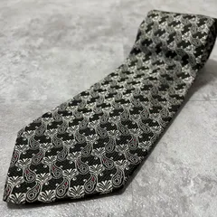 【VALENTINO】ジャガードペイズリーネクタイ　ブラック　シルバー　バイカラー　レッド　刺繍