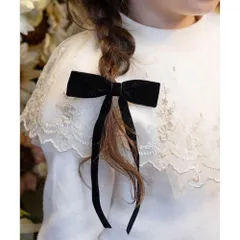 ☆ ブラック ☆ Rora マールン ベルベット バレッタ Rora バレッタ キッズ マールン ベルベット 髪飾り 髪どめ 髪留め リボン 大きめ 大人っぽい 女の子 女子 子供 子ども こども フォーマル 卒園式 入学式 結婚式 発表会 七五三 おしゃれ