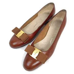 Salvatore Ferragamo フェラガモ パンプス 22.5cm ヴァラ リザード 茶 5.5C レザー ローファー