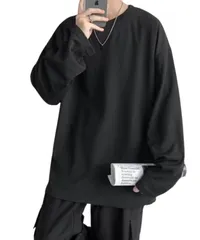 [Capprecier] ロンt メンズ 無地 長袖tシャツ 薄手 速乾 ビッグシルエット 大きいサイズ カットソー 春 秋 ファッション トップス おしゃれ ゆったり (L, ブラック) [ブラック] [L]