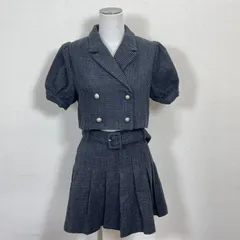 BUBBLES ツイードセットアップ 半袖ジャケット&ベルト付きプリーツスカート ブラック S