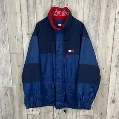 OLD TOMMY HILFIGER 90s トミー ヒルフィガー フード収納 裏地 フリース マウンテンパーカー 中綿 ダウンジャケット ナイロン ジャケット メンズ L サイズ