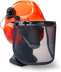 ＺＡＩＤＥＡ ヘルメット メッシュバイザー イヤーマフ付き 草刈り 造園 DIY けが防止 通気性 騒音軽減 (オレンジ)