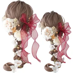 [LALALA beauty flowers] 成人式・卒業式にぴったりの華やか髪飾り 和装小物 七五三 結婚式 入学式 花火大会 浴衣 着物 袴 振袖 二十歳の集い オーガンジー (ワインレッド) 2451 [ワインオーガンジー[2451]]