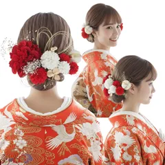 [LALALA beauty flowers] 成人式・卒業式にぴったりの華やか髪飾り 和装小物 七五三 結婚式 入学式 花火大会 浴衣 着物 袴 振袖 二十歳の集い (レッド) 3111h [レッド[3111]]