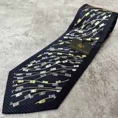【タグ付き】アート柄ネクタイ　ネイビー　短冊