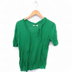 ハク スーパーハッカ H.A.K ニット セーター 装飾 薄手 無地 Uネック 半袖 コットン 綿 グリーン 緑 /FT37