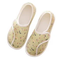 [ソユル] 花柄 フラワー ルーム シューズ 室内履き スリッパ 面テープ かかと あり すべり止め 付 介護 入院 リビング キッチン トイレ シンプル レディース スリップ オン ホーム ハウス オフィス ビジネス スリッパ シューズ [グリーン] [M]