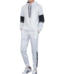 [Stilia] メンズ セットアップ 薄手 スウェット 上下セット パーカー 長袖 ジョガーパンツ 軽量 通気性 カジュアル スポーツウェア ルームウェア (JP, アルファベット, 2XL, ホワイト・ホワイト) [ホワイト・ホワイト] [2XL]