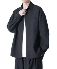 [Stilia] メンズ 長袖 シャツ ジャケット アイスシルク素材 ゆったり 大きいサイズ 春 夏 秋 カジュアル 無地 軽量 羽織り (JP, アルファベット, M, ブラック) [ブラック] [M]