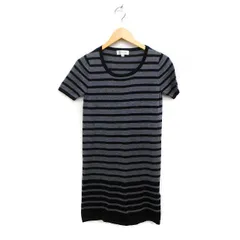 エムケー ミッシェルクラン MK MICHEL KLEIN ボーダー柄 ニット ワンピース 半袖 ひざ丈 ストレートライン ウール 38 グレー 灰 ブラック 黒 /FT25