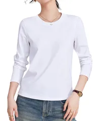 [ハベリィ] ロンT レディース 長袖 Tシャツ 無地 カットソー クルーネック トップス (JP, アルファベット, L, ホワイト) [ホワイト] [L]