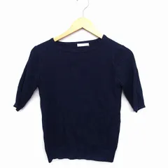 テチチ Te chichi リブ ニット セーター 丸首 五分袖 無地 M ネイビー 紺 /FT5