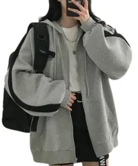 [Lunenon Soleil] パーカー レディース 裏起毛 ジップアップ フード付き 裏起毛パーカー オーバーサイズ スウェットパーカー フーディー 秋冬 アウター 暖かい ゆったり スウェット 長袖 ライン入り カジュアル  [グレー(裏起毛)] [L]