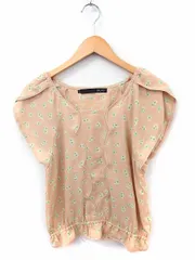 サイラス SILAS Tシャツ カットソー 花柄 スクエアネック フレンチスリーブ S ベージュ /FT38