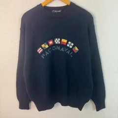 Faconnable ファソナブル ロゴ刺繍 ニット ネイビー Lサイズ メンズ 古着 クラシック アメカジ