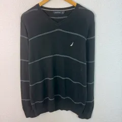 NAUTICA ノーティカ コットンニット ストライプ ブラック Mサイズ メンズ 古着 ストリート シティーボーイ