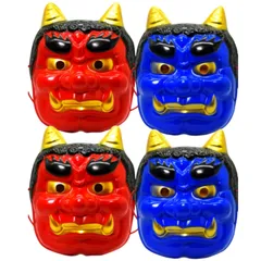 [IMPACTオンライン] 鬼 お面 節分 赤鬼 青鬼 セット 被り物 ハロウィン 仮面 おもしろコスプレ (赤＆青 各2枚) [赤＆青 各2枚]