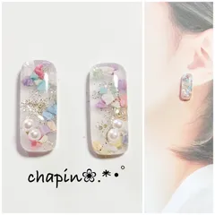 （ 936 ）カボション カラーストーン パール レジン ピアス イヤリング