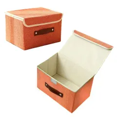 AZNABLE 収納ボックス 蓋付き 折り畳み おしゃれ 整理箱 取っ手付き 布 北欧 おもちゃ 折りたたみ 2個セット (ブルー, 小サイズ) [ブルー] [小サイズ]