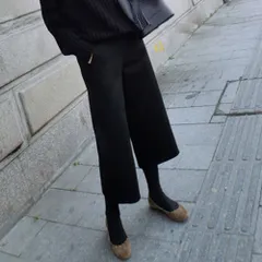 ☆ ブラック ☆ L ☆ 七分丈 ワイドパンツ レディース 秋冬 パンツ ワイドパンツ レディース 秋冬 七分丈 パンツ フレアパンツ ガウチョパンツ ズボン 秋 冬 レディースパンツ ボトムス 7分丈 ワイド ゆったり ハイウエスト ウエストゴム 通勤 無地