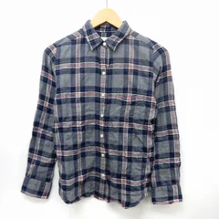 シップス SHIPS シャツ チェック 長袖 ステンカラー ポケット 36 グレー ブルー /ST43