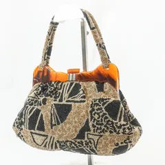 総ビーズバッグ 昭和レトロ がま口 ハンドバッグ 総柄 ブラック ゴールド ヴィンテージ フォーマル パーティー